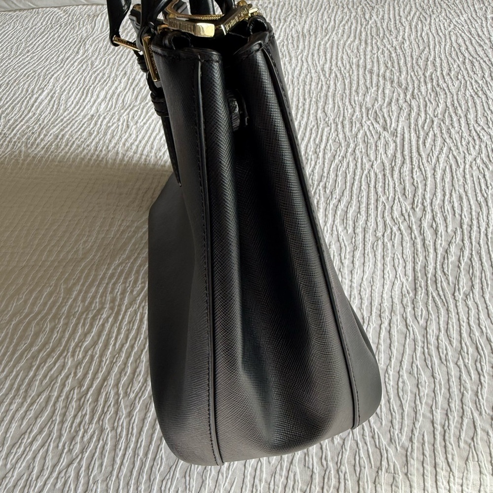 Authentic Tory Burch Black Leather Tote with Gold Logo - Picture 6 of 11